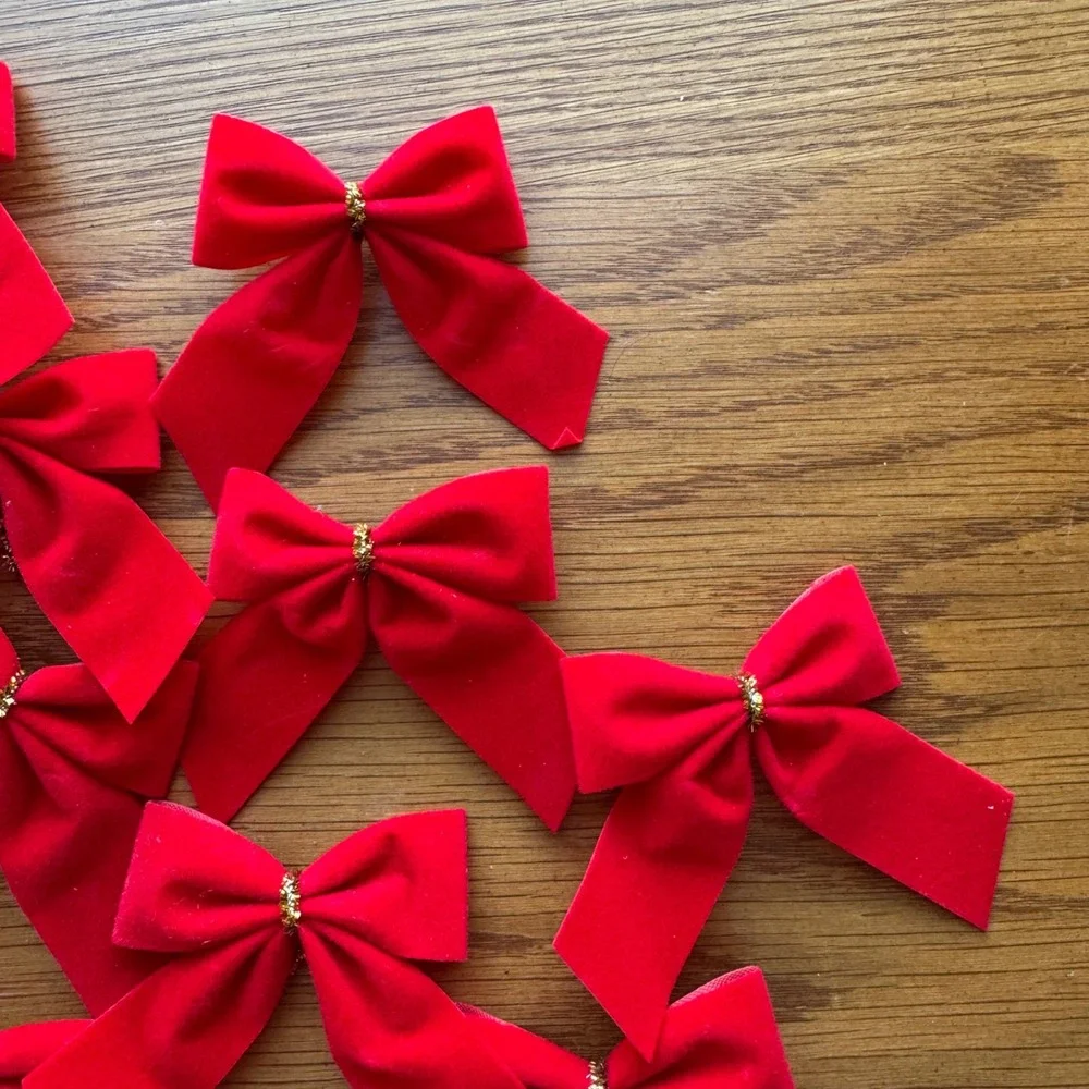 Red Velvet Ribbon Bows Gold Pipe Cleaner‎ Ornament Crafting Holiday Decor